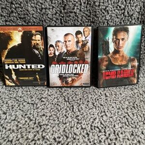 Set of 3 Action DVDs — Hunted, Gridlocked, Tomb Raider